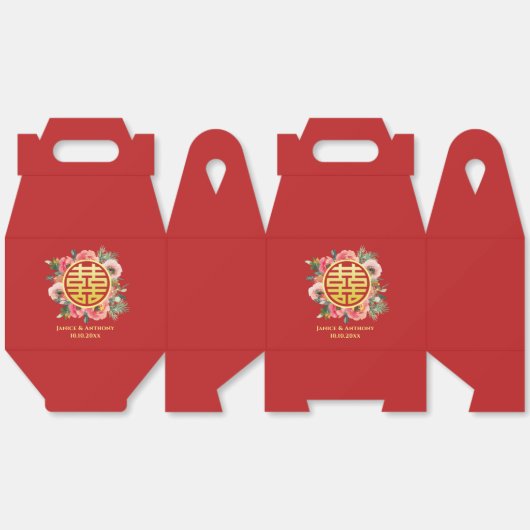 Moderne roze bloemenkrans chinese bruiloft bedankdoosjes (Ongevouwen)