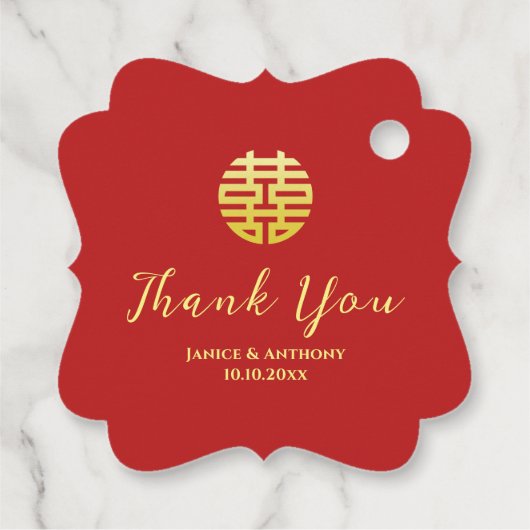 Moderne roze bloemenkrans chinese bruiloft bedankt bedankjes labels (Achterkant)