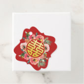 Moderne roze bloemenkrans chinese bruiloft bedankt bedankjes labels (In situ)