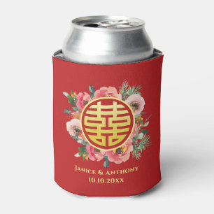 Moderne roze bloemenkrans Chinese bruiloft Blikjeskoeler