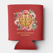 Moderne roze bloemenkrans chinese bruiloft blikjeskoeler (Achterkant)