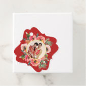 Moderne roze bloemenkrans chinese bruiloft foto bedankjes labels (In situ)