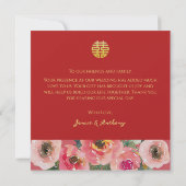 Moderne roze bloemenkrans chinese bruiloft foto bedankkaart (Achterkant)