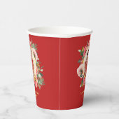 Moderne roze bloemenkrans chinese bruiloft foto papieren bekers (Rechts)