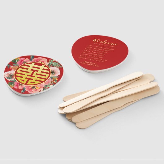 Moderne roze bloemenkrans chinese bruiloft handwaaier (Niet-gemonteerd)