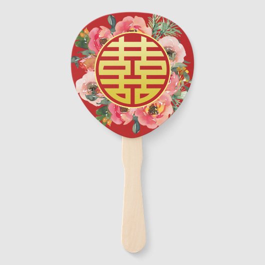 Moderne roze bloemenkrans chinese bruiloft handwaaier (Voorkant)