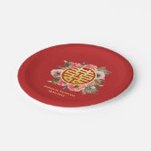 Moderne roze bloemenkrans chinese bruiloft papieren bordje (Gekanteld)