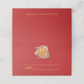 Moderne roze bloemenkrans chinese bruiloft plaatskaartje (Buitenkant ongevouwen)