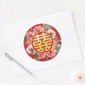 Moderne roze bloemenkrans chinese bruiloft ronde sticker (Envelop)