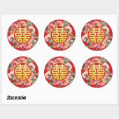 Moderne roze bloemenkrans chinese bruiloft ronde sticker (Vel)