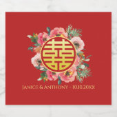 Moderne roze bloemenkrans chinese bruiloft sparkling wijnetiket (Enkel label)