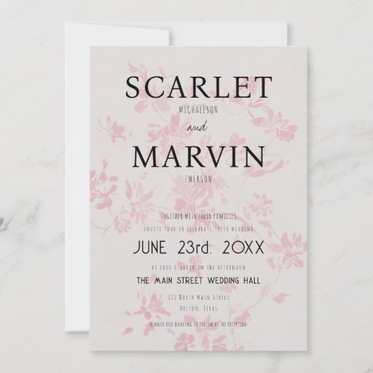 Moderne roze bloemenlente bruiloft kaart (Voorkant)