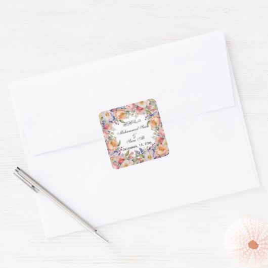 Moderne roze bloemenmoslim bruiloft Sticker (Envelop)