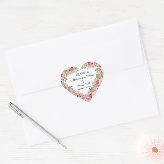 Moderne roze bloemenmoslim bruiloft Sticker (Envelop)