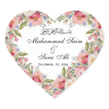Moderne roze bloemenmoslim bruiloft Sticker