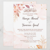 Moderne roze bloemenmoslim islamitische bruiloft kaart (Voorkant / Achterkant)