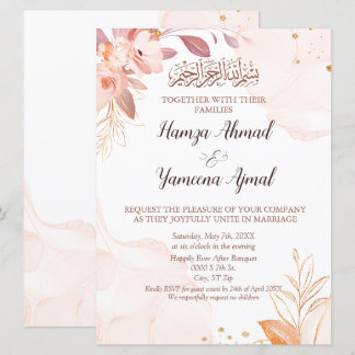 Moderne roze bloemenmoslim islamitische bruiloft kaart