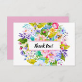 Moderne roze bloemenromantische bruiloft dank u bedankkaart (Voorkant / Achterkant)