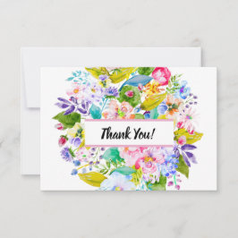 Moderne roze bloemenromantische bruiloft dank u bedankkaart