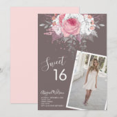 Moderne roze bloemenroze zoete 16-jarige verjaarda kaart (Voorkant / Achterkant)