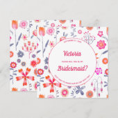 Moderne roze bloementuin is mijn bruidsmeisje kaart (Voorkant / Achterkant)