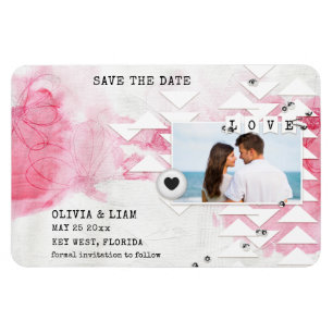 Moderne roze bloemenverf foto Save the Dates Magneet
