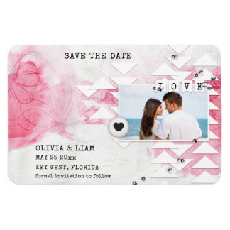 Moderne roze bloemenverf foto Save the Dates Magneet