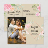 Moderne roze bloemfoto Save the Date Briefkaart (Voorkant / Achterkant)