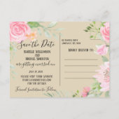 Moderne roze bloemfoto Save the Date Briefkaart (Achterkant)