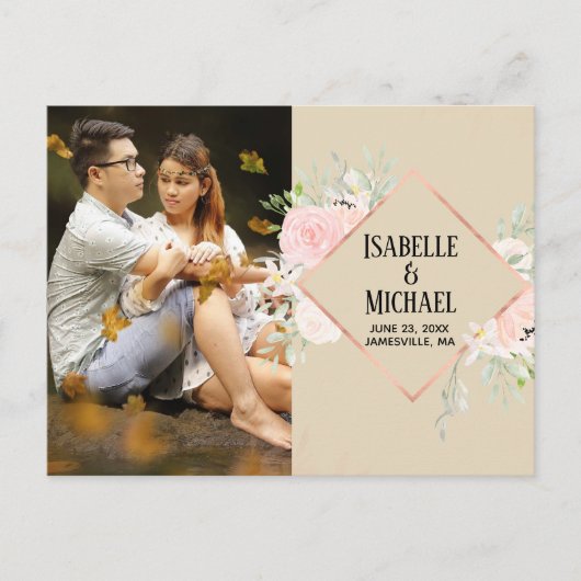 Moderne roze bloemfoto Save the Date Briefkaart (Voorkant)