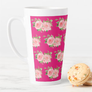 Moderne Roze Bloemige Aquarel Latte Mok