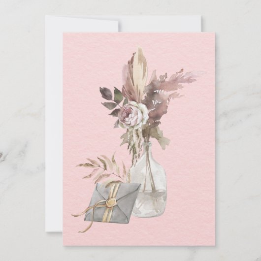 Moderne roze bloemige Baby fotocollage doop Kaart (Achterkant)