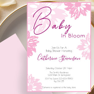 Moderne Roze Bloemige Baby In Bloom Baby Shower Kaart