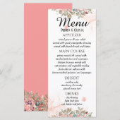 Moderne roze bloemige bruiloft menu (Voorkant / Achterkant)