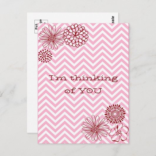 Moderne Roze Bloemige Chevron Gepersonaliseerde Te Briefkaart (Voorkant / Achterkant)