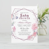 Moderne Roze Bloemige Geometrische Baby Shower Kaart (Staand voorkant)
