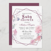 Moderne Roze Bloemige Geometrische Baby Shower Kaart (Voorkant / Achterkant)