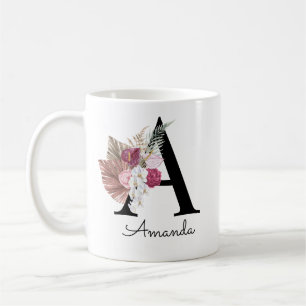 Moderne Roze Bloemige Initiaal A Koffiemok
