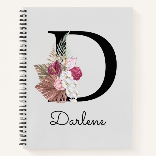 Moderne Roze Bloemige Initiaal D Notitieboek (Voorkant)