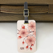 Moderne roze bloemige kersenbloesem monogram bagagelabel
