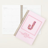 Moderne Roze Bloemige Monogram Letter J Planner (Display)