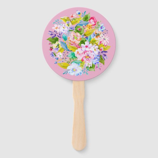 Moderne roze bloemige romantische bruiloft gast fa handwaaier (Achterkant)