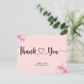Moderne roze bloemige romantische dankkaart bedankkaart (Staand voorkant)