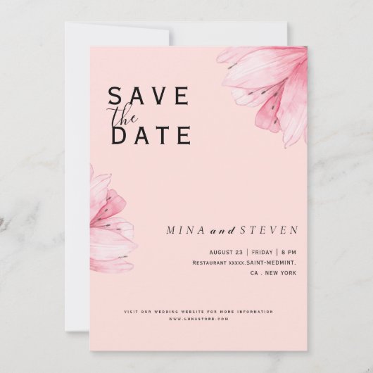 Moderne Roze Bloemige Romantische Trouw Save The Date (Voorkant)