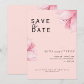 Moderne Roze Bloemige Romantische Trouw Save The Date (Voorkant / Achterkant)