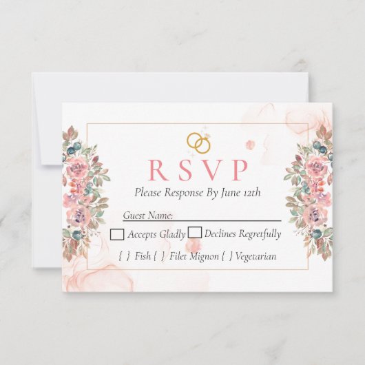 Moderne roze bloemige RSVP kaart (Voorkant)