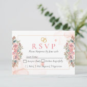 Moderne roze bloemige RSVP kaart (Staand voorkant)