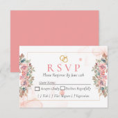 Moderne roze bloemige RSVP kaart (Voorkant / Achterkant)