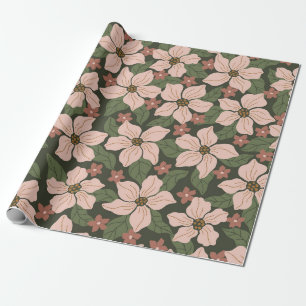 Moderne Roze Bloemige Tuin op Bosgroen Cadeaupapier