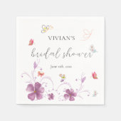 Moderne Roze Bloemige Vlinders Bruidsdouche  Servet (Voorkant)